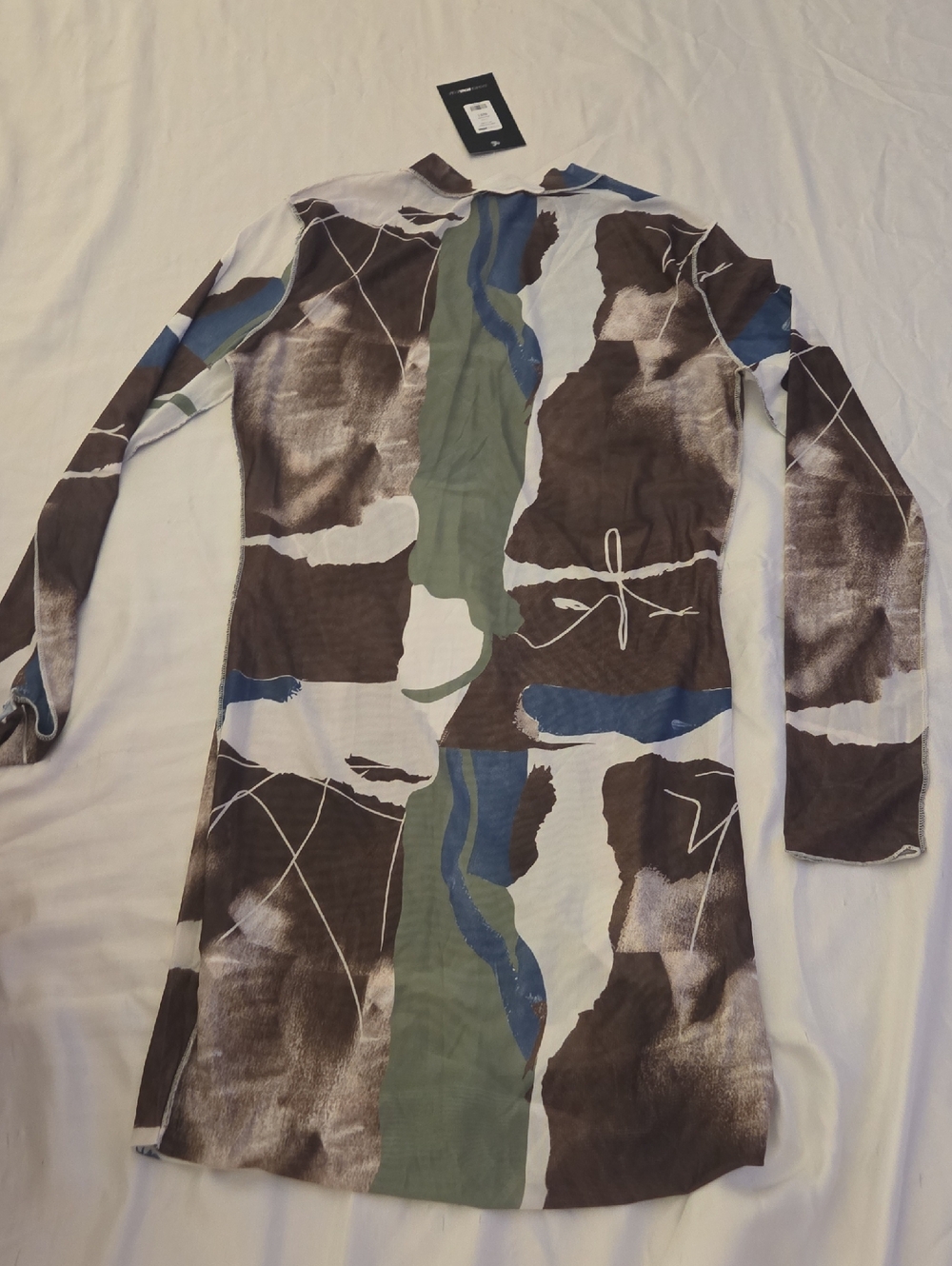 Fashion Nova Brown Green Blue Abstract Print Mini Dress